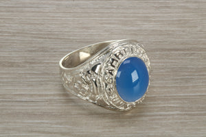 Gents Sterling Silver Blue Stone College Ring