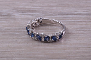 One carat Beautiful Marquise cut Sapphires and Round cut Diamond set White Gold Ring