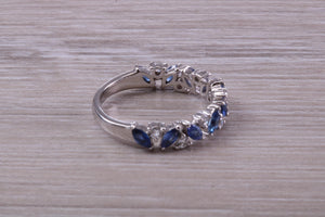 One carat Beautiful Marquise cut Sapphires and Round cut Diamond set White Gold Ring