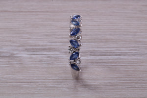 One carat Beautiful Marquise cut Sapphires and Round cut Diamond set White Gold Ring