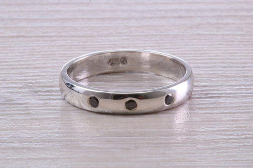 Three Natural Black Diamond set Silver Band