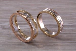 His and Hers Three Tone Diamond set Bridal Wedding Bands