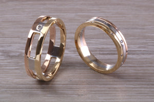 His and Hers Three Tone Diamond set Bridal Wedding Bands