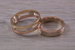 His and Hers Three Tone Diamond set Bridal Wedding Bands