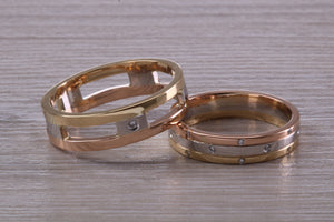 His and Hers Three Tone Diamond set Bridal Wedding Bands