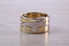 Load image into Gallery viewer, 10 mm Wide Jigsaw Puzzle Ring, Solid Two Tone Gold