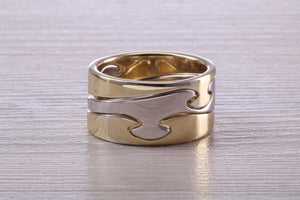 10 mm Wide Jigsaw Puzzle Ring, Solid Two Tone Gold