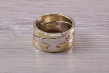 Load image into Gallery viewer, 10 mm Wide Jigsaw Puzzle Ring, Solid Two Tone Gold