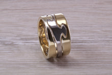Load image into Gallery viewer, 10 mm Wide Jigsaw Puzzle Ring, Solid Two Tone Gold