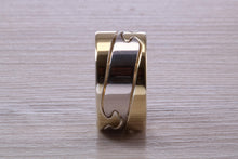 Load image into Gallery viewer, 10 mm Wide Jigsaw Puzzle Ring, Solid Two Tone Gold
