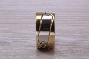 10 mm Wide Jigsaw Puzzle Ring, Solid Two Tone Gold