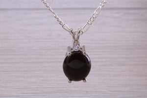 Natural Oval Cut Black Onyx Necklace, Made From Solid Sterling Silver