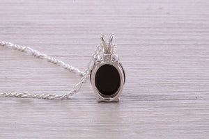 Natural Oval Cut Black Onyx Necklace, Made From Solid Sterling Silver