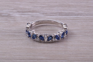 One carat Beautiful Marquise cut Sapphires and Round cut Diamond set White Gold Ring