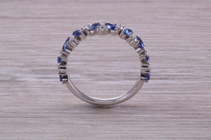 One carat Beautiful Marquise cut Sapphires and Round cut Diamond set White Gold Ring