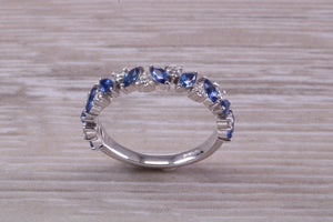 One carat Beautiful Marquise cut Sapphires and Round cut Diamond set White Gold Ring