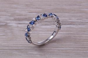 One carat Beautiful Marquise cut Sapphires and Round cut Diamond set White Gold Ring