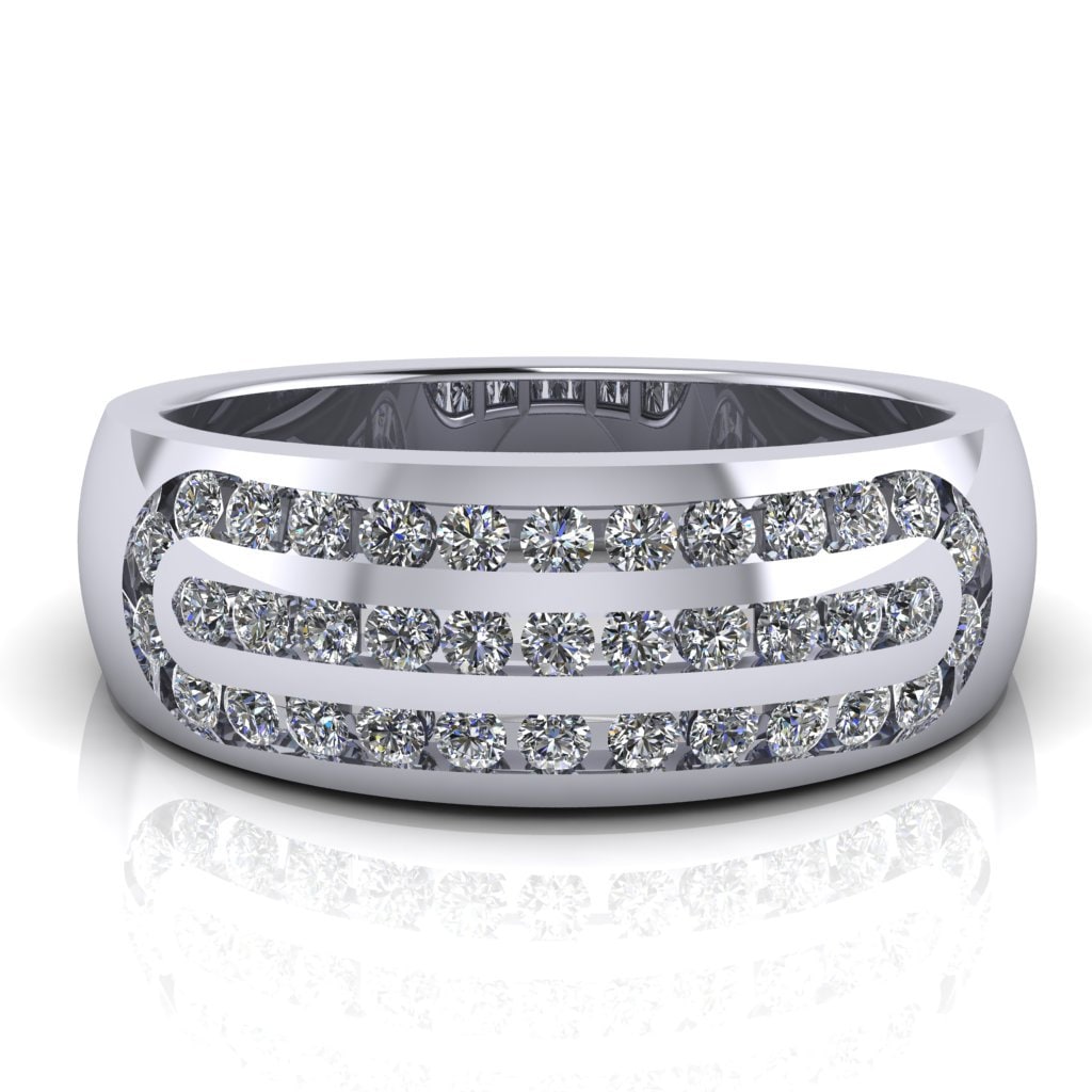 Chunky 7mm Wide Three Row Diamond set Ring