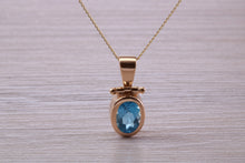 Load image into Gallery viewer, Beautiful Oval cut Swiss Blue Topaz set Yellow Gold Necklace