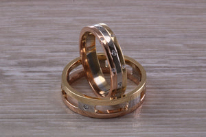 His and Hers Three Tone Diamond set Bridal Wedding Bands