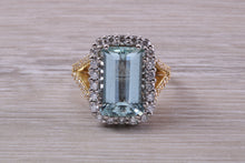 Load image into Gallery viewer, 5 carat Emerald cut Aquamarine and Diamond Ring