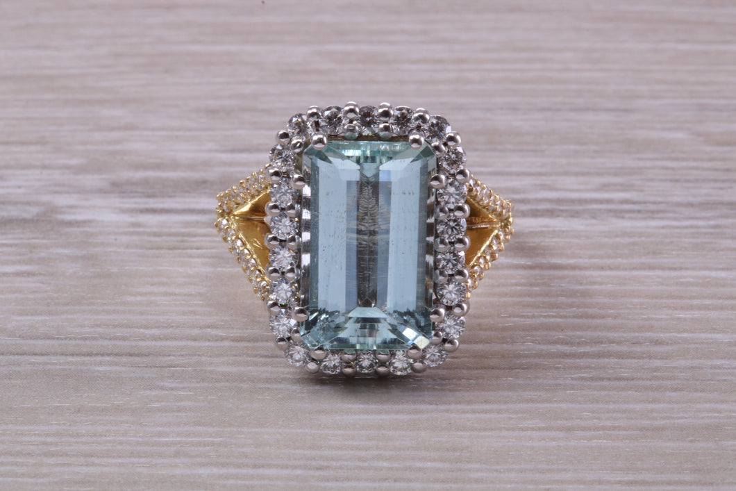 5 carat Emerald cut Aquamarine and Diamond Ring