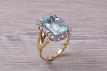 Load image into Gallery viewer, 5 carat Emerald cut Aquamarine and Diamond Ring