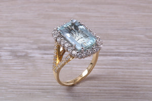 5 carat Emerald cut Aquamarine and Diamond Ring