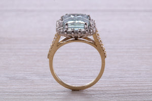 5 carat Emerald cut Aquamarine and Diamond Ring