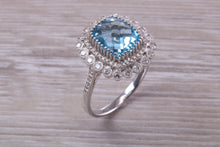 Load image into Gallery viewer, Large 5 carat Blue Topaz and Diamond Ring