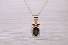 Load image into Gallery viewer, Beautiful One carat Oval cut Blue Sapphire set Yellow Gold Necklace
