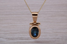 Load image into Gallery viewer, Beautiful One carat Oval cut Blue Sapphire set Yellow Gold Necklace