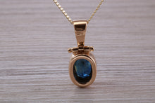 Load image into Gallery viewer, Beautiful One carat Oval cut Blue Sapphire set Yellow Gold Necklace