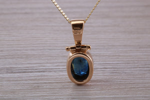 Beautiful One carat Oval cut Blue Sapphire set Yellow Gold Necklace