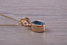 Load image into Gallery viewer, Beautiful Oval cut Swiss Blue Topaz set Yellow Gold Necklace