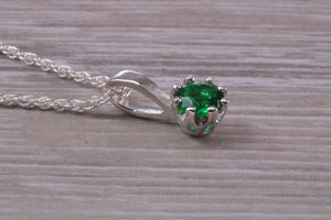 Green Emerald C Z Necklace. Made From Solid Sterling Silver