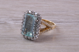 5 carat Emerald cut Aquamarine and Diamond Ring