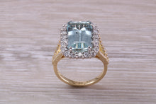 Load image into Gallery viewer, 5 carat Emerald cut Aquamarine and Diamond Ring