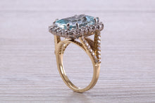 Load image into Gallery viewer, 5 carat Emerald cut Aquamarine and Diamond Ring