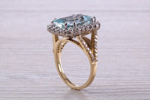 5 carat Emerald cut Aquamarine and Diamond Ring