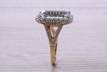 Load image into Gallery viewer, 5 carat Emerald cut Aquamarine and Diamond Ring