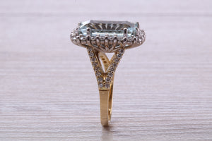 5 carat Emerald cut Aquamarine and Diamond Ring