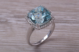 Large 7 carat Aquamarine and Diamond Ring
