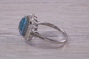Large 5 carat Blue Topaz and Diamond Ring