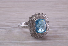Load image into Gallery viewer, Large 5 carat Blue Topaz and Diamond Ring