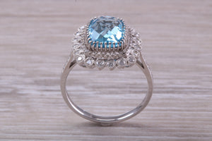 Large 5 carat Blue Topaz and Diamond Ring