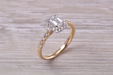 Load image into Gallery viewer, Halo set Emerald cut Certified Diamond Engagement Ring