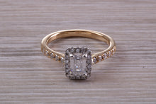 Load image into Gallery viewer, Halo set Emerald cut Certified Diamond Engagement Ring