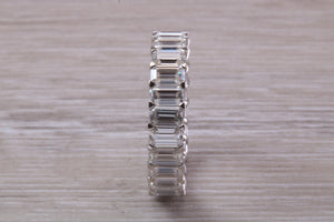 Very Dressy Eight carats Emerald cut Moissanite Diamond set Platinum Band