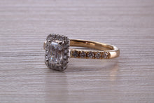 Load image into Gallery viewer, Halo set Emerald cut Certified Diamond Engagement Ring